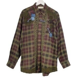 Bonnie Harris Designs 80s Flannel Top Wearable Art Shabby Chic Cottage Grunge XL